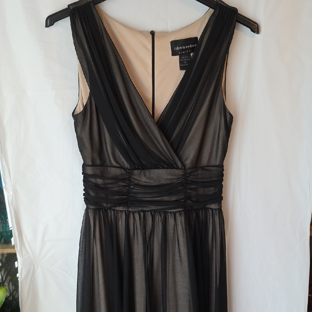 Connected Apparel Sheer Black Over Tan Dress Size 6